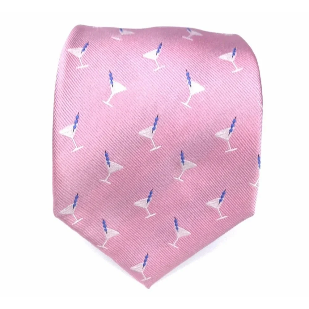 Tasso Elba Men's Tie 100% Silk Tie Handmade Pink Blue Martini Drinks Necktie